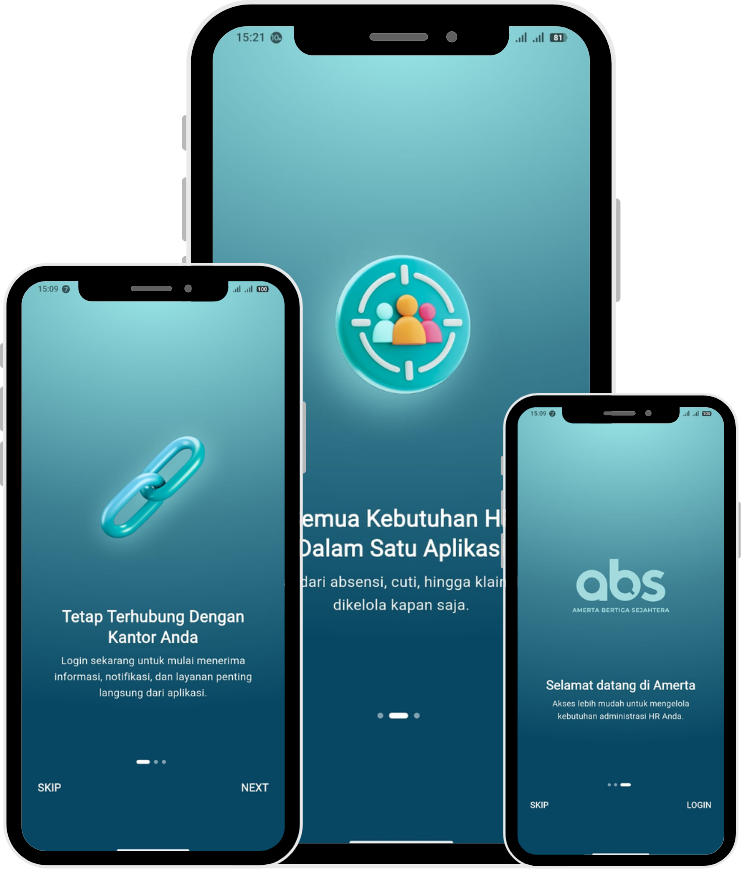 Tampilan onboarding aplikasi Amerta HR